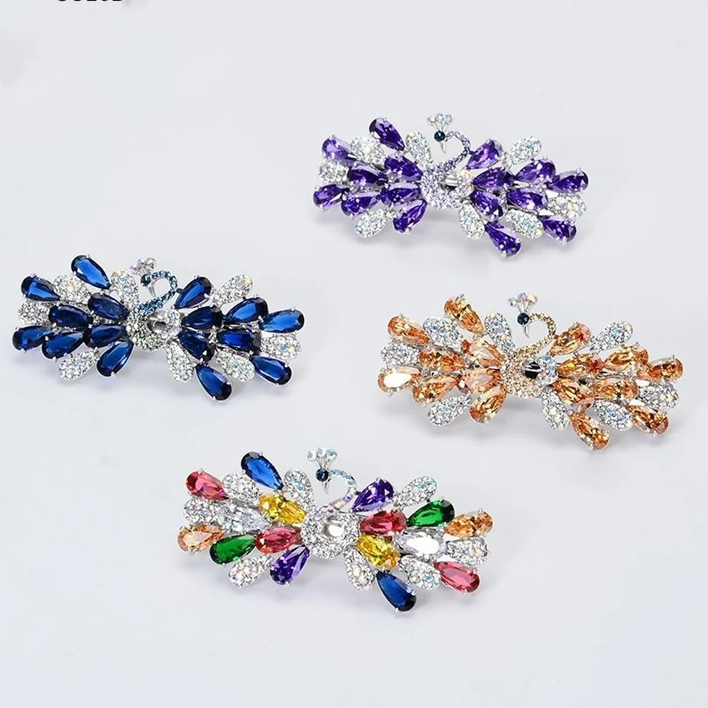 Classic Retro Women Crystal Peacock Hair Clip Hairpin Bohemia Ethnic Hair Clip Chinese Style Handmade Hair Accessories