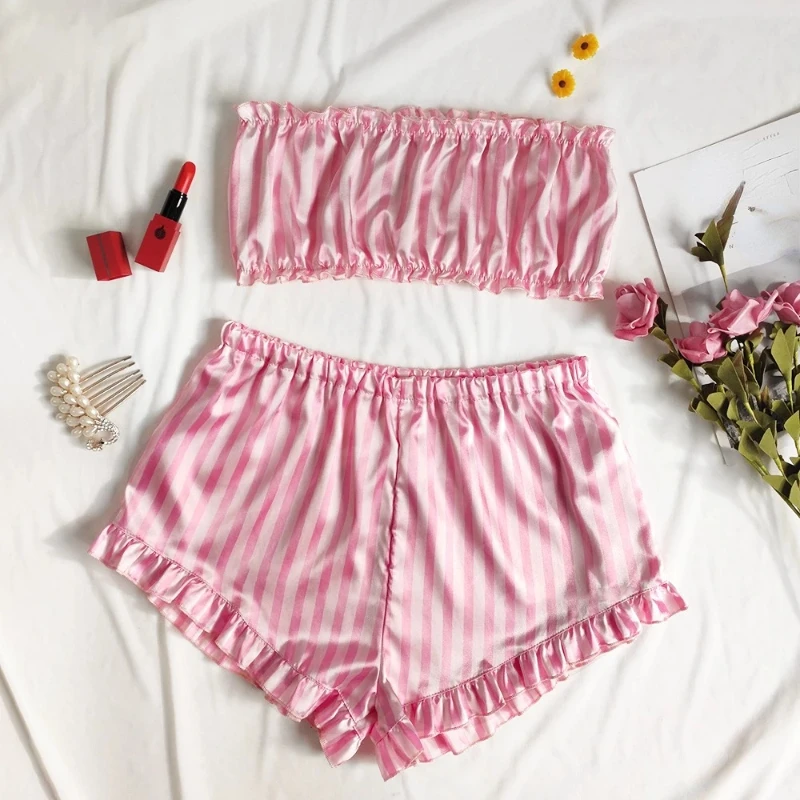 2023 New Design Pink Pajamas Set Women's Lace Satin Sexy Lingerie Pajamas Girls Cute Sexy Casual Loungewear Pajamas