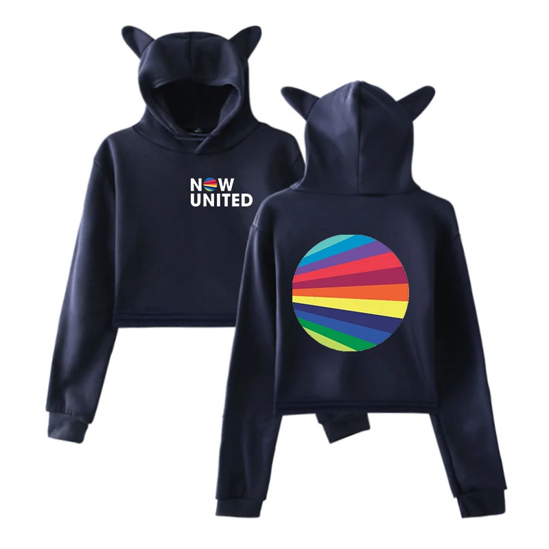 

HOT Now United Hoodie Women Pullover Girl Tracksui Cat Crop Top Pink UN Team Girls Sweatshirt Now United-Better Album Cat Hoodie