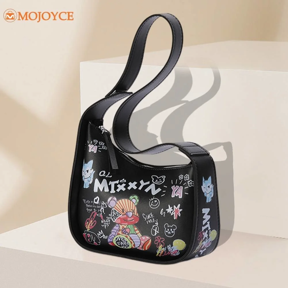 

Женская сумка через плечо из искусственной кожи с мультипликационным граффити, простая дизайнерская сумка на плечо, модная трендовая Милая Высококачественная сумка от известного бренда