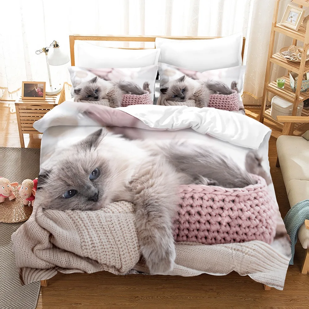 

3D Lovely Cat Print Bedding Set Cute Duvet Quilt Cover Pet Tribal Bed Cover With Pillowcases Custom Bed Set Bedclothes