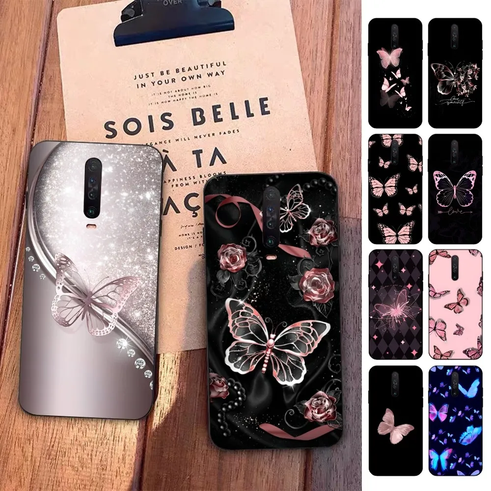 

Beauty Pink Butterfly Phone Case For Redmi 5 6 7 8 9 10 plus pro 6 7 8 9 A GO K20 K30 K40 pro plus F3 Fundas