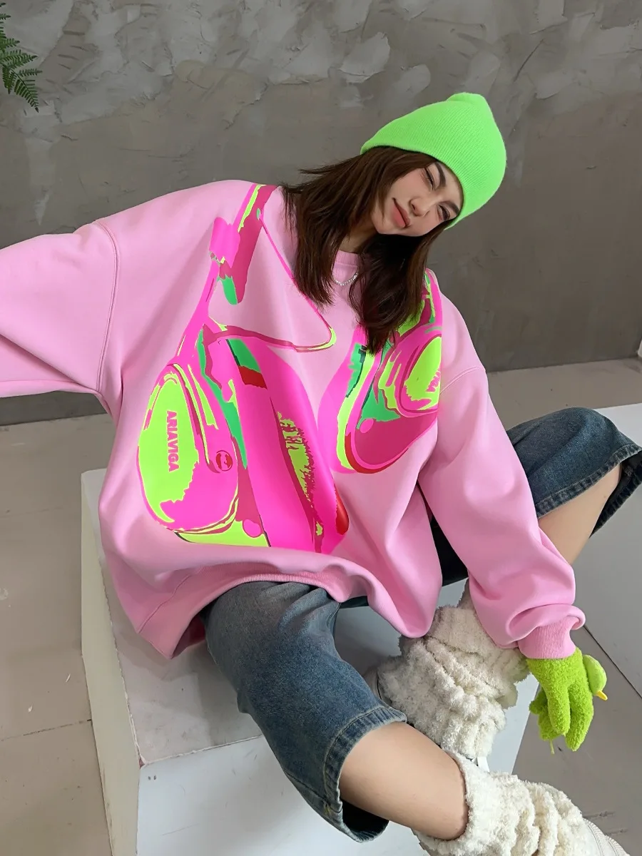 Женский толстый свитер с принтом граффити повседневный Свободный пуловер