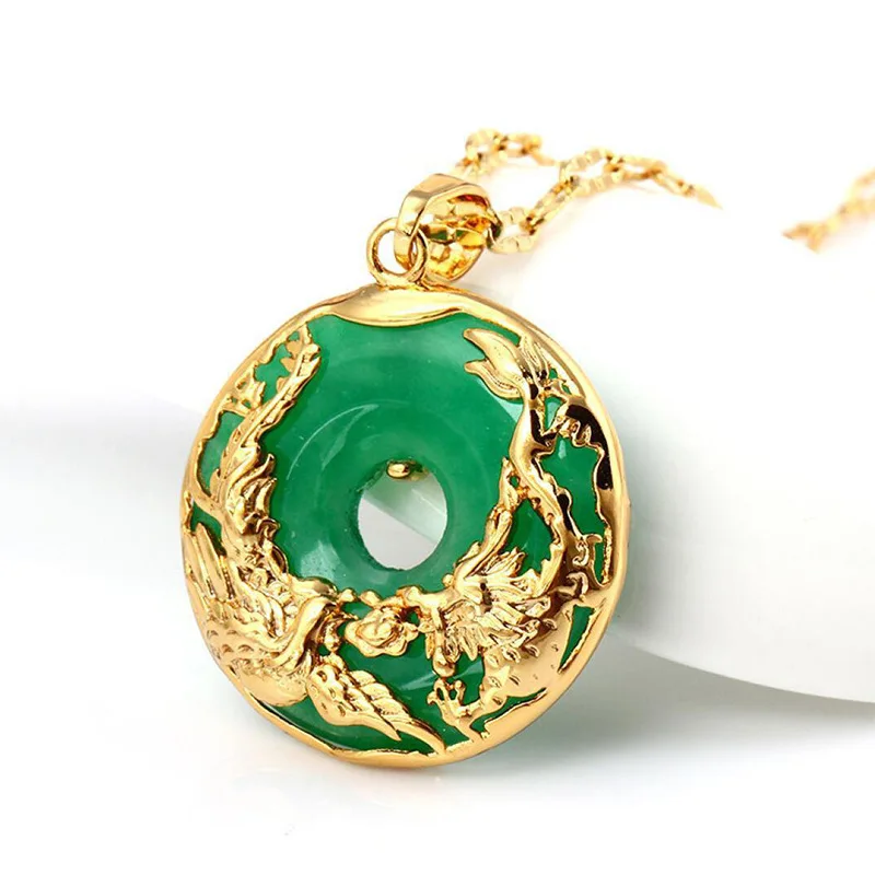 

Natural Green Jade Dragon Phoenix Pendant Necklace 925 Silver Chinese Carved Fashion Charm Jewelry Amulet for Men Women Gifts