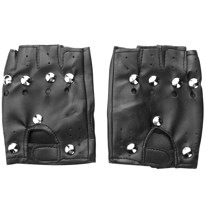 

BLACK LEATHER LOOK FINGERLESS GLOVES FANCY DRESS