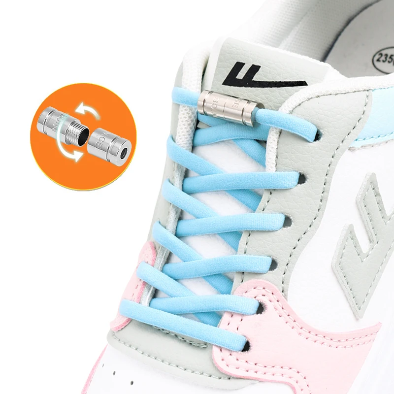

1 Pair Lazy Shoelaces for Sneakers Elastic Shoe Laces Without Ties Capsule Metal Lock Round Shoelace Easy Installation