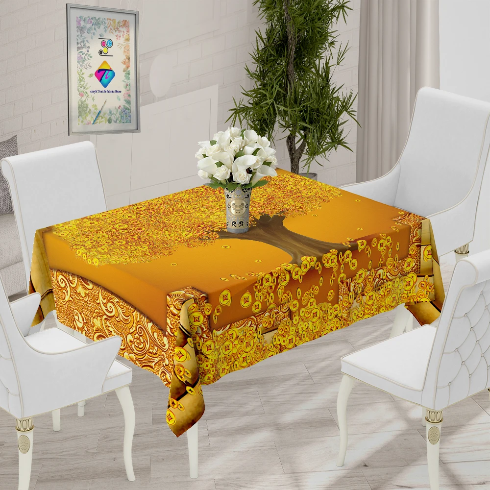 

Yellow Money Tree Series Waterproof Printed Tablecloth Picnic Mat Rectangular Wedding Home Dining Room Decoration Cloth