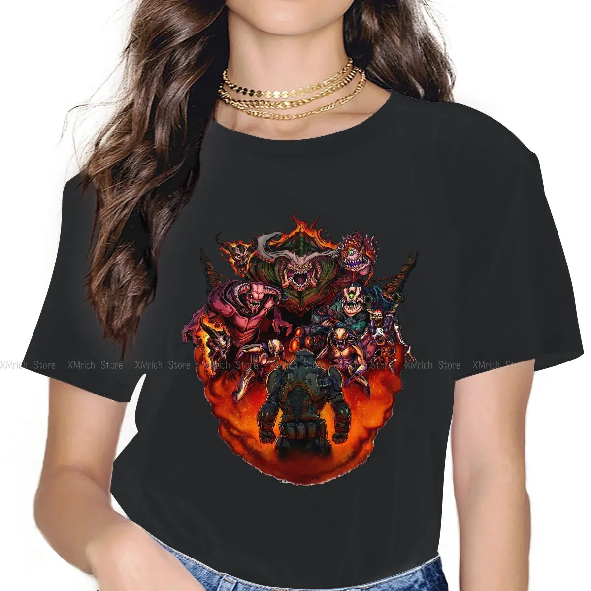 

Fight like Hell Women's T Shirts Doom Doomguy UAC Slayer Hayden Pierce FPS Unique Tee Shirt Short Sleeve Round Collar T-Shirt