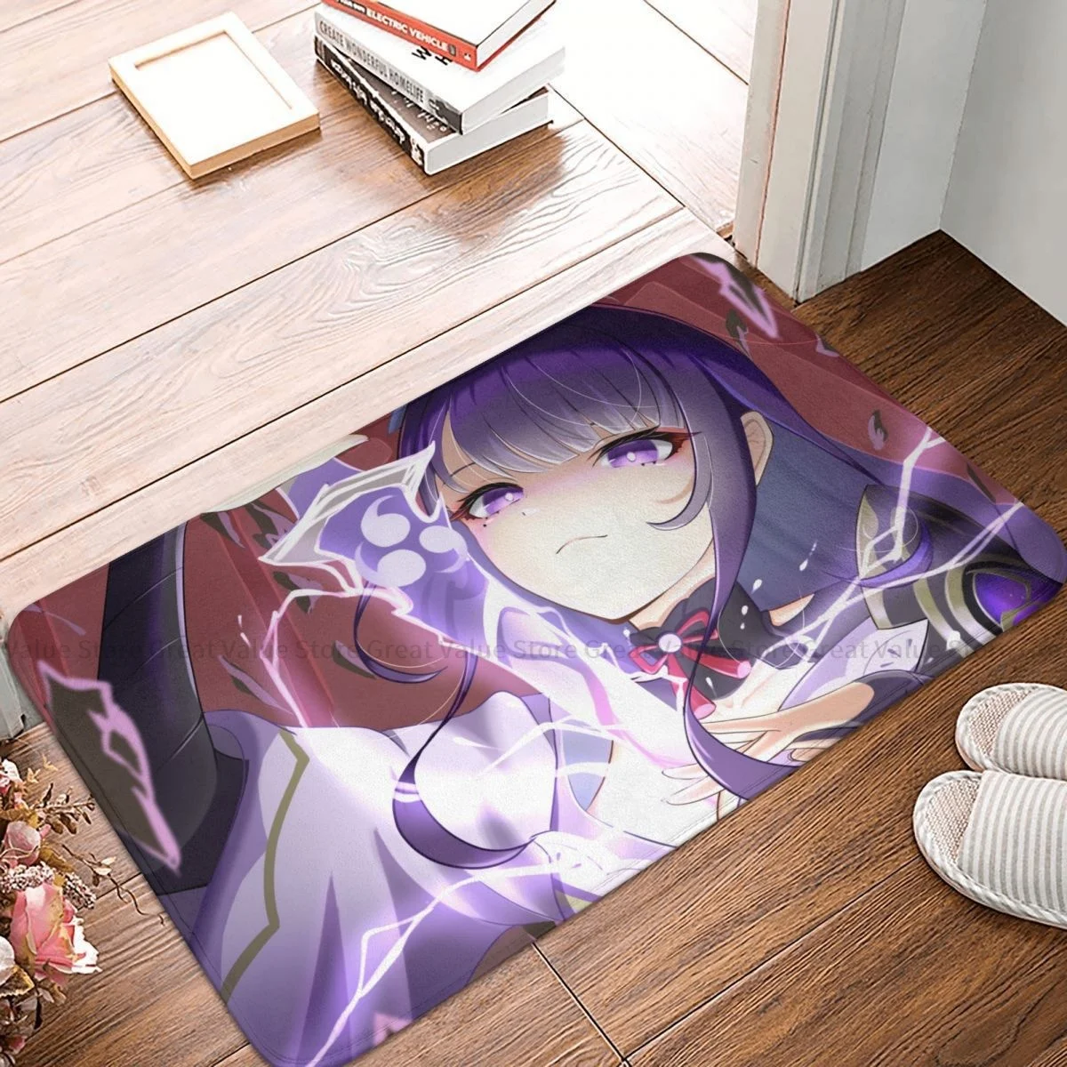 

Противоскользящий игровой коврик Genshin, напольный коврик Raiden Shogun для ванной, спальни, коврик для приветствия, декоративный коврик с узором дл...