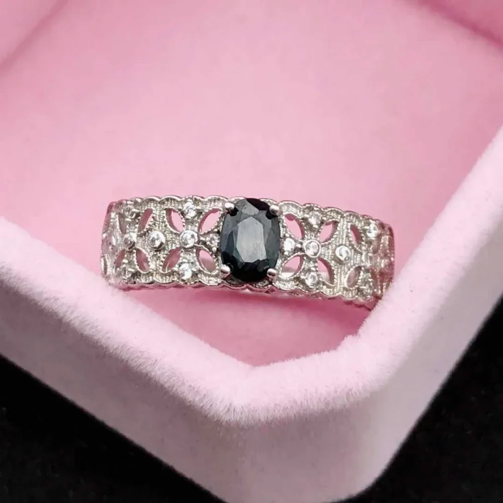 Темно-синий сапфир 4*6 мм юбилейное кольцо на день рождения для женщин однотонное