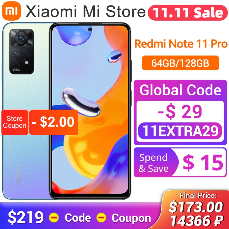 Najtaniej Globalna Wersja Xiaomi Redmi Note 11 Pro Smartphone 64/128GB MTK Helio G96 Octa Core 108MP Kamera 67W ładowania 120Hz Wyświetlacz NFC