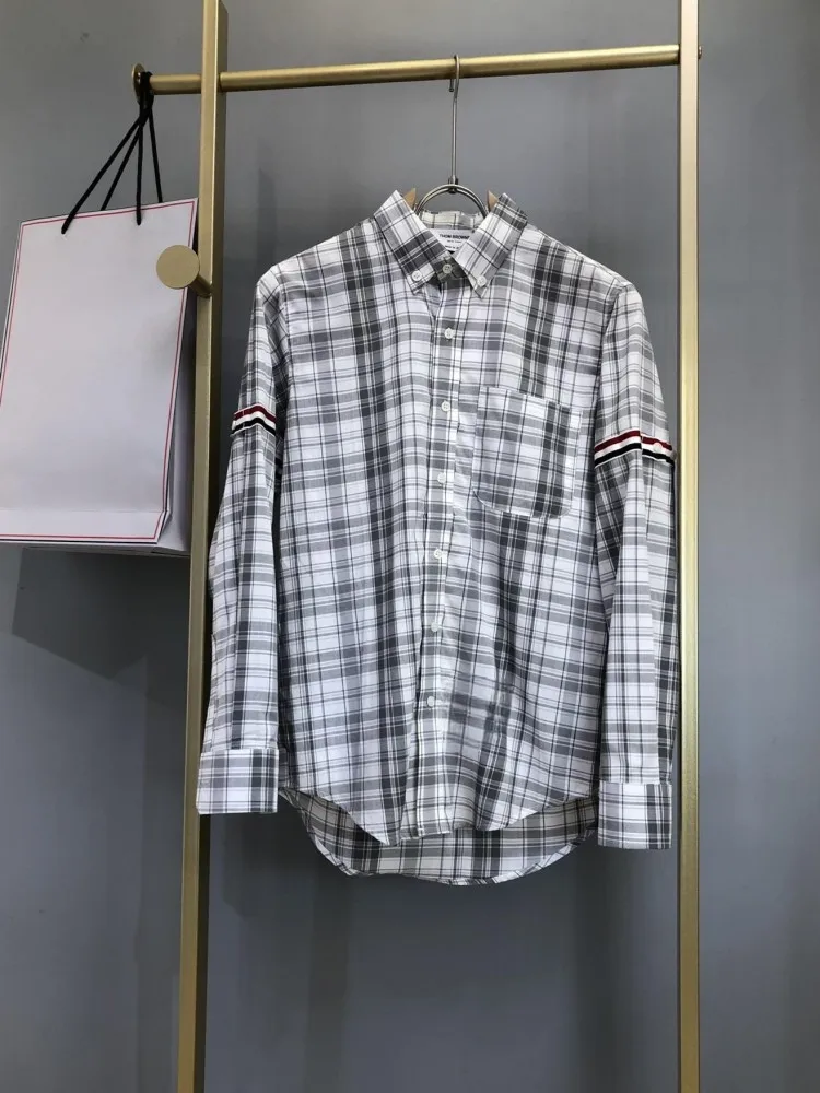 

Autumn TB Shirts Men Slim Fit Plaid Classic Design Long Sleeve Casual Shirt Turn Down Collar Spring Autumn Men's Clothing