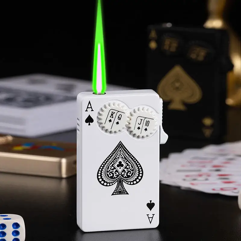 

Gear Poker Creative Lighters Inflatable Green Fire Windproof Torch Lighter Playing Card Metal Lighters Encendedor Free Shipping