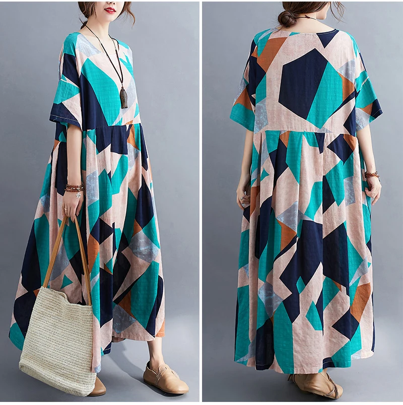 Платья для женщин Oladivi Fashion Print с коротким рукавом на каждый день для возрастных групп 30, 40, 50 и 60 лет, свободные платья больших размеров, летние туники Vestidio 8XL.