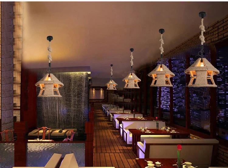 Винтажный подвесной светильник в виде веревки из пеньковой лампа Эдисона стиле