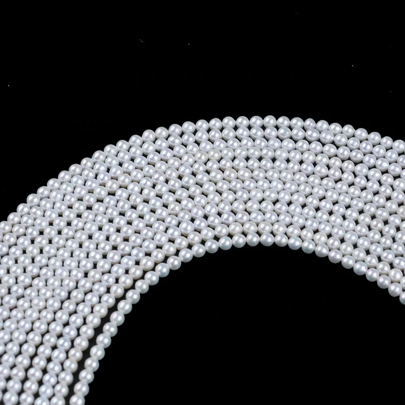 

Wholesale 4-4.5mm natural white color freshwater akoya round pearls beads strand for jewelry making