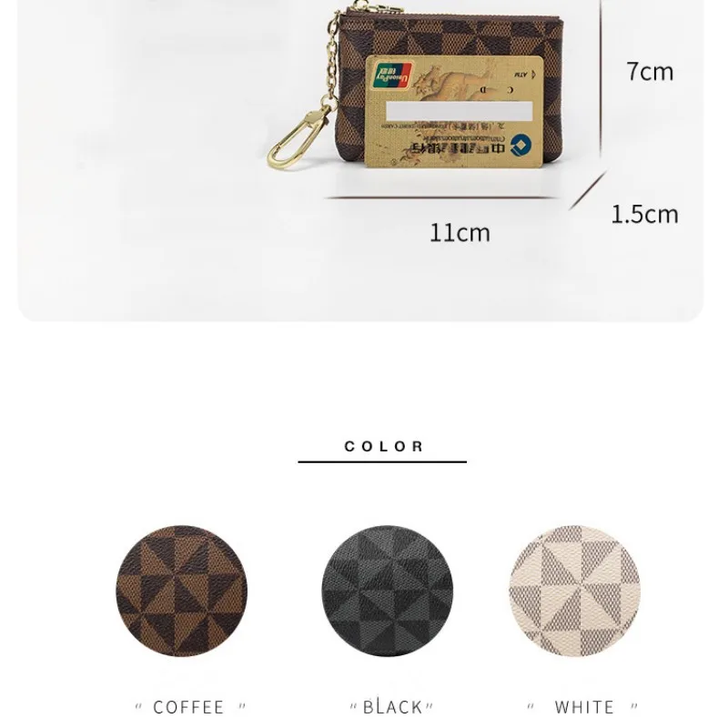 New Coin Key Storage Bag With Chain Women Mini Coin Purse Luxury Designer Plaid Leather Small Zipper Wallet Ladies Keychain Bag