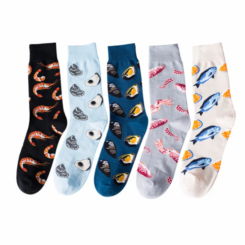 5 Pairs Happy Socks Cotton Women Men Male Ladies Creative Fish Funny Socks Printed Streetwear Novelty Japanese Harajuku Hosiery