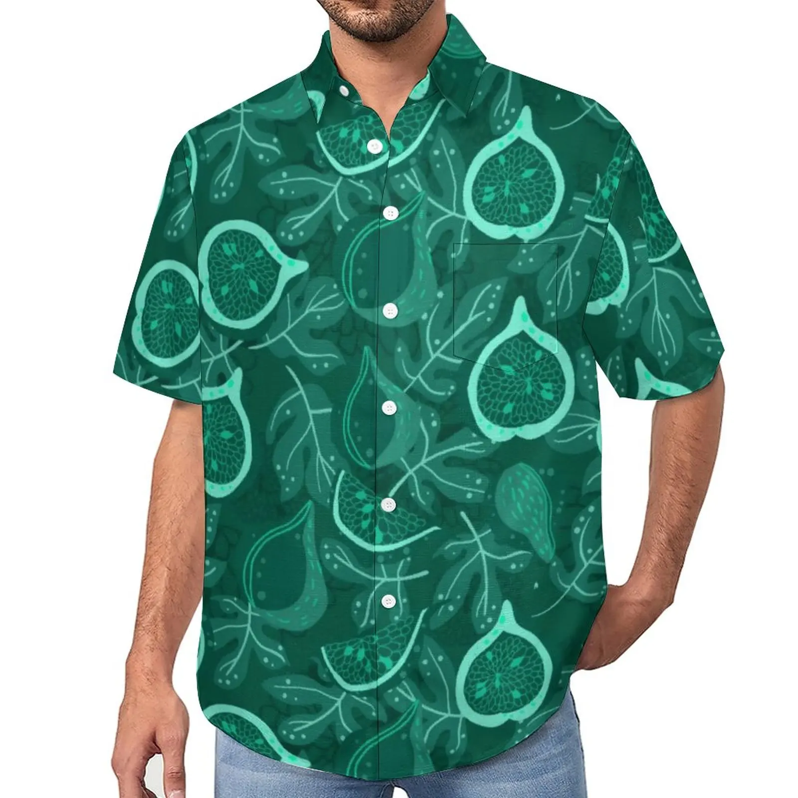 

Fig Fruit Print Blouses Green Botanical Casual Shirts Hawaii Short Sleeve Graphic Vintage Oversized Beach Shirt Birthday Gift