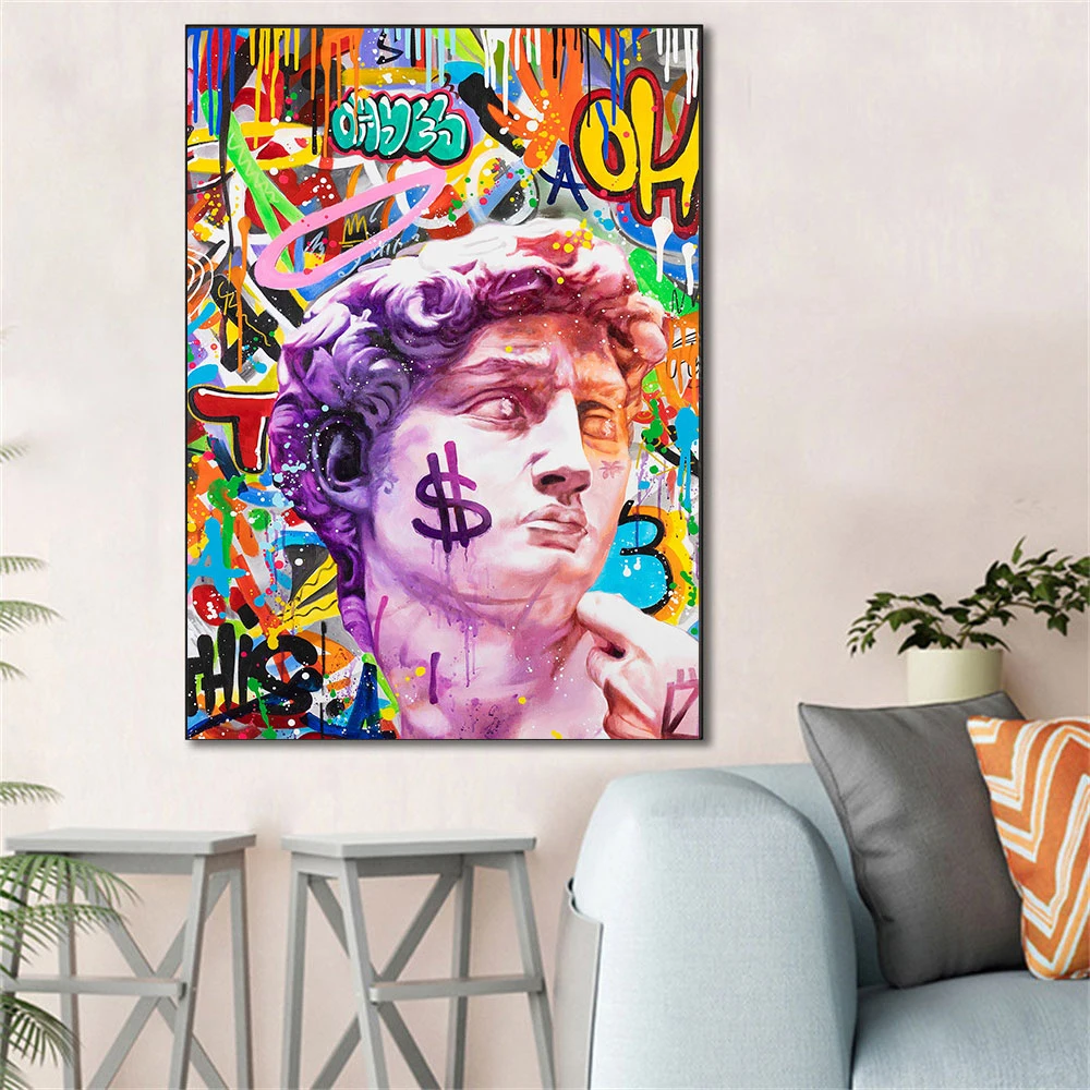 

Modern Graffiti Sculpture Canvas Painting Abstract Pop David Art Prints Posters Wall Art Picture for Living Room Home Decoration