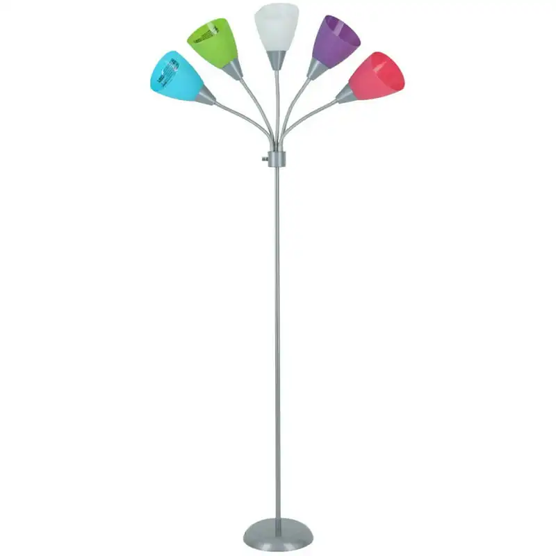 

5-Light Metal Floor Lamp with CFL Bulbs, Multi-color Shades