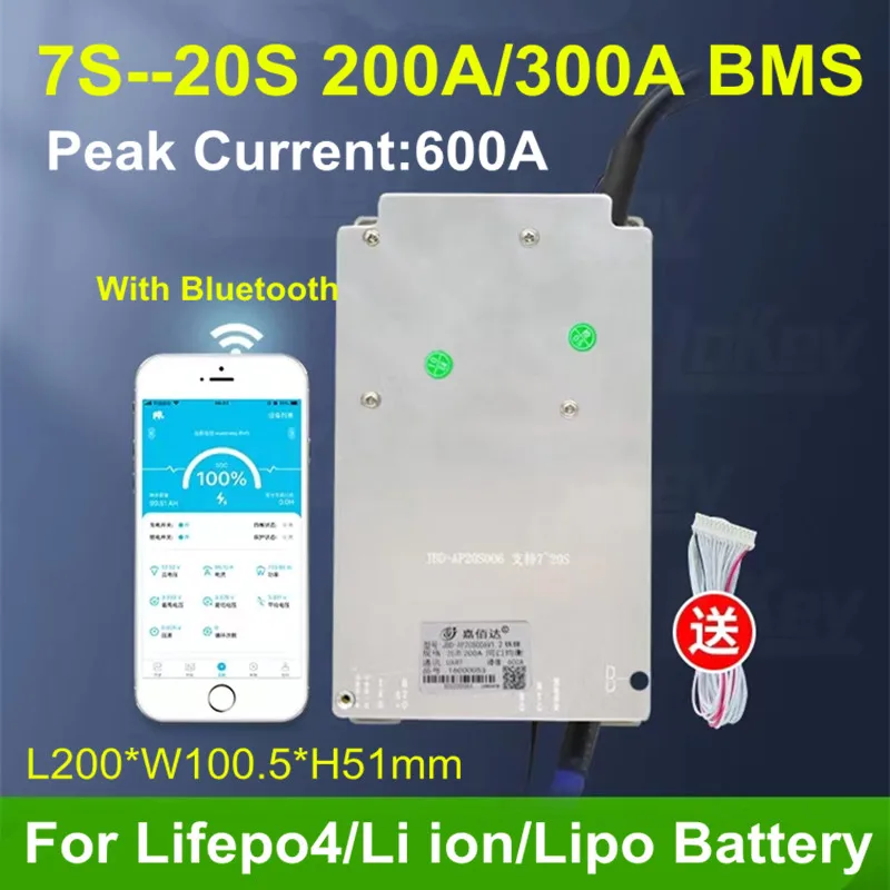JBD smart 5s 6s 7s10s13s 14s 16s 17s 20s 21s 24s 36V 48v 60v 72v bluetooth 200A 300A bms lifepo4 lipo battery18650 balance board