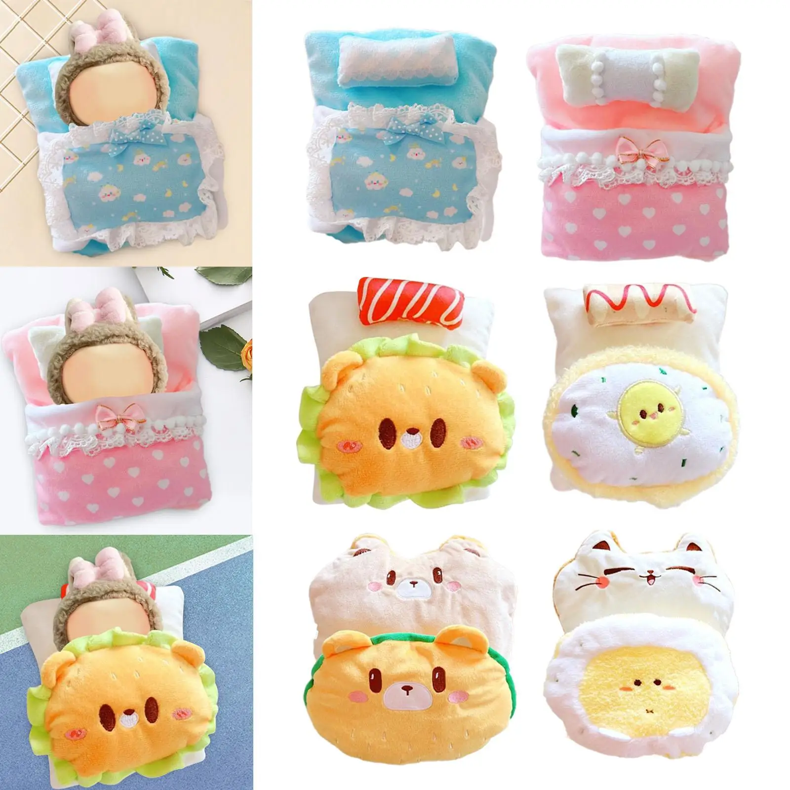 Комплект постельного белья для куклы 3x простыни и подушка одеяла кукол