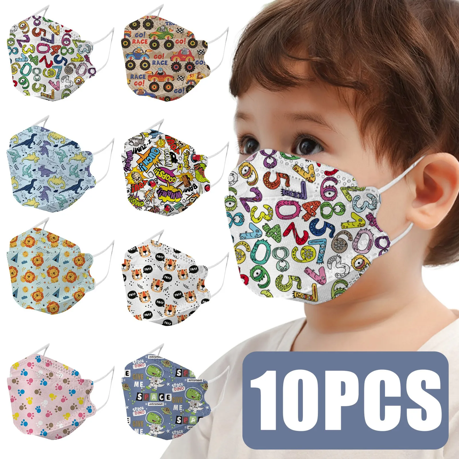 

10pc Children's Mask 3d Cartoon Print Four-Layer Protective Girls Boys Facemask Non Woven Ultrathin Outdoor Kids Masque Mascaril