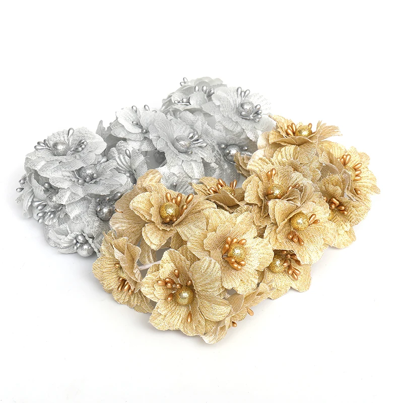 Искусственные шелковые цветы с блестками 6 шт. |