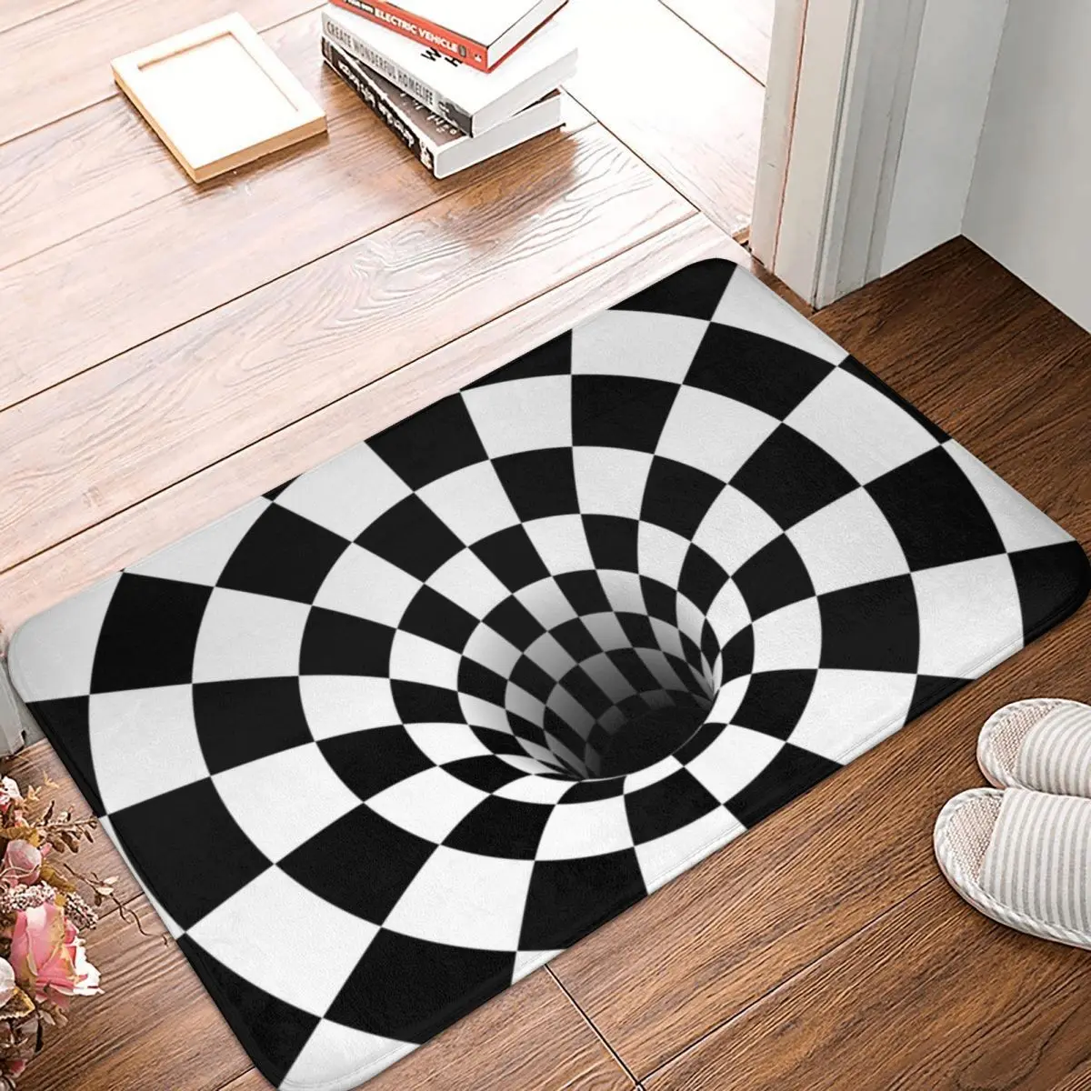 

Optical Illusion Black Hole Checkerboard Doormat Non-slip Super Absorbent Bathroom Floor Mats Home Rugs Kitchen Carpet Footpad