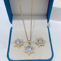 new arrival blue gold color star flower jewelry set princess zircon stud earrings collar necklace pendant elegant wedding gifts