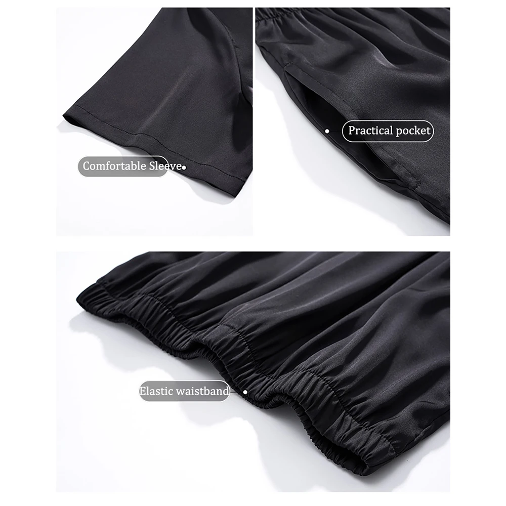 Spring Summer Silk Like Pajamas for Men Trendyol Luxury Satin Pajama Sets Breathable Sleepwear Night Clothes pijama masculino