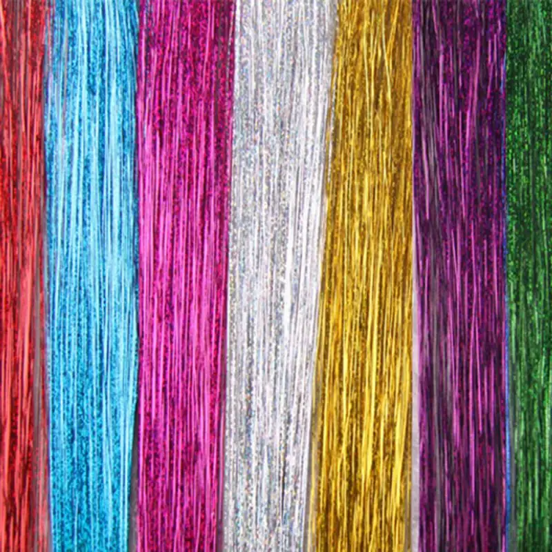 

1 Bag Sparkle Shiny Hair Tinsel Rainbow Silk Hair Extensions Dazzles Women Hippie For Braiding Headdress Party Accessories