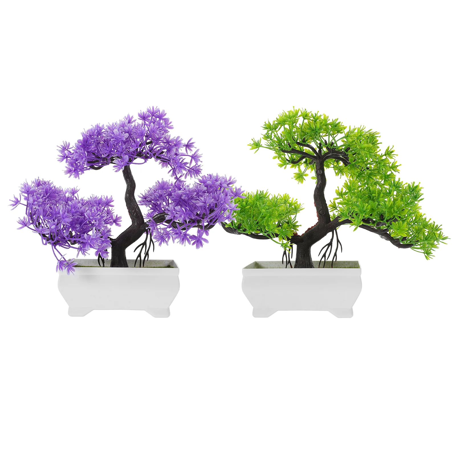 

2 Pcs Bonsai Simulation Welcome Pine Office Faux Tree Plastic Artificial Plant Adornments