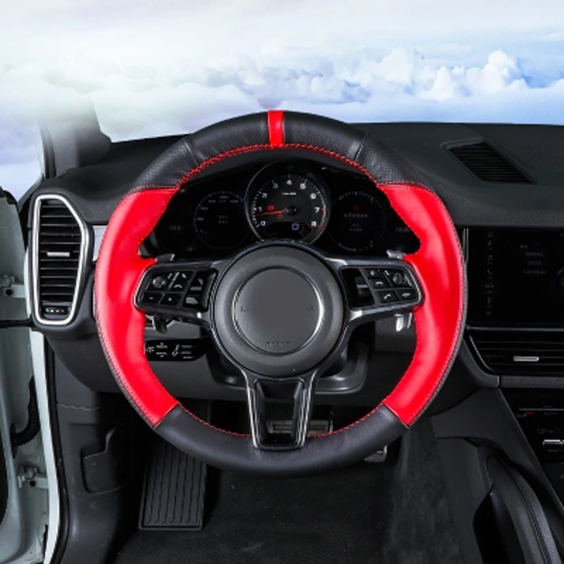 

DIY Hand-Stitched Suede Leather Car Steering Wheel Cover for Porsche Panamera Cayenne Macan 718 911 Auto Accessories