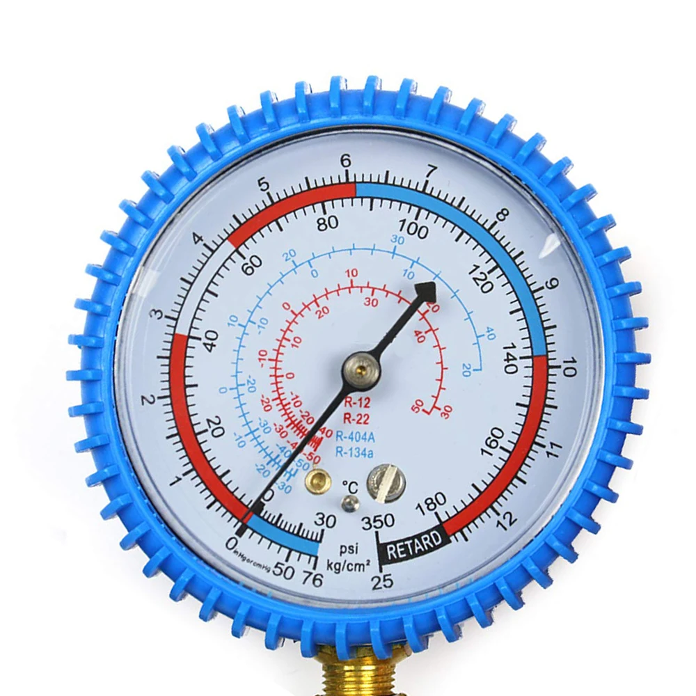 Фото Манометр низкого (синего цвета) для кондиционера REFRIGERANT R134a R22 R12 R404a 0-15 кг/см2, 0-350 фунтов на квадратный дюйм №3