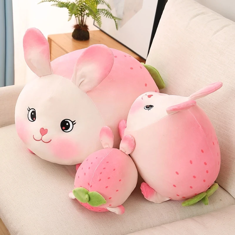 

23-50CM Lovely Pink Strawberry Rabbit Plush Toys Soft Cartoon Bunny Animal Stuffed Doll for Kids Birthday Gift Kawaii Pillows
