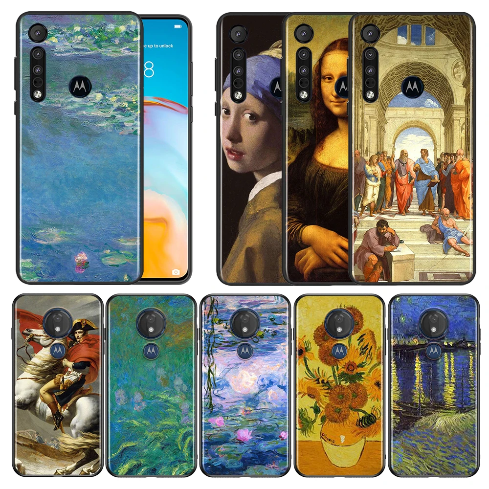 

World famous paintings for Motorola G9 E7 G G8 E6 Plus Play Power Lite Edge 5G One Fusion Hyper Stylus Black Phone Case