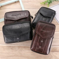 cowhide genuine leather mens bag solid color waist bag male wallet casual coin purse large capacity multifunction fanny packs