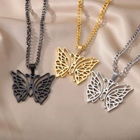 goth aesthetic butterfly pendants necklaces for women stainless steel gold chain choker necklace fashion wedding jewelry gift