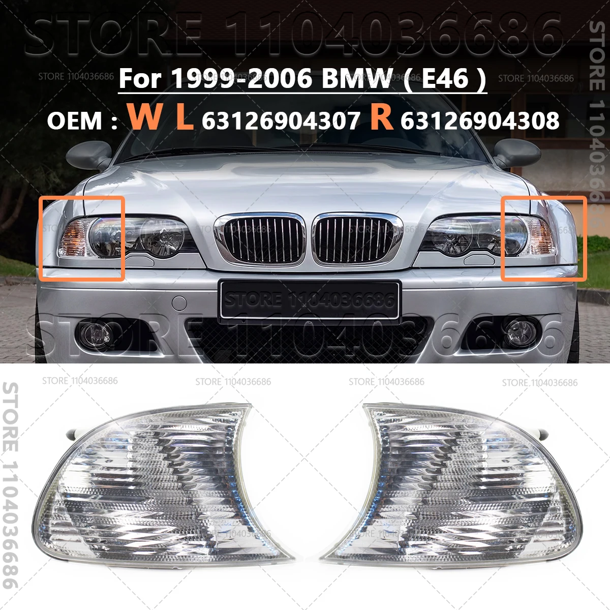Фото Для BMW 323Ci 325Ci 328Ci 330Ci E46 1999-2006 гг., указатель поворота, мигалка, угловой парковочный фонарь 63126904307 63126904308 №3