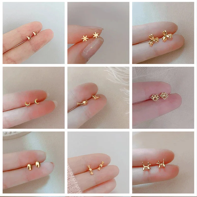 

Tiny 925 Sterling Silver Korean Mini Moon Stars Stud Earrings for Women Student Teen Ear Piercing Jewelry Present