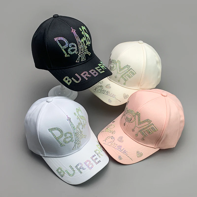 

New Gradient Kpop Fashion Shiny Letter Paris Rhinestone Women Baseball Hats Cotton Cool Breathable Streetwear Sport Hip Hop Caps