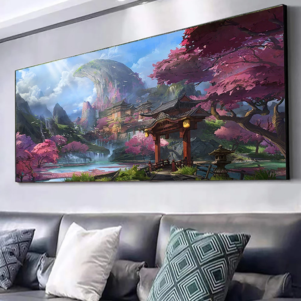 

5D DIY Diamond Painting Kit Mountain Town Scenery Full Drill Diamond Embroidery Landscape Living Room Wall Modern Art Home Decor