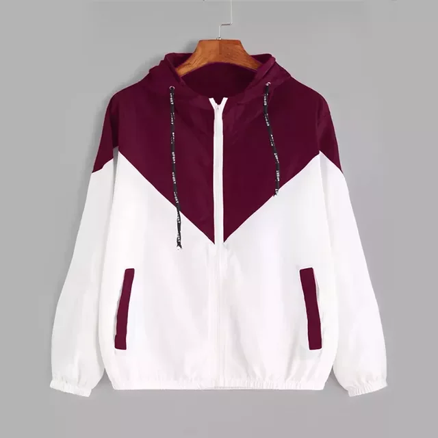 

2023New Jolee Spring Autumn Fashion Hooded Two Tone Windbreaker Jacket Zipper Pockets Casual Long Sleeves Feminino Coats Outwear