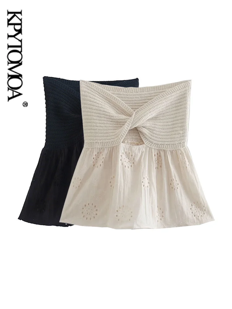 

KPYTOMOA женское сексуальное модное вышитое лоскутное трикотажное бюстье винтажное открытые плечи Женская майка