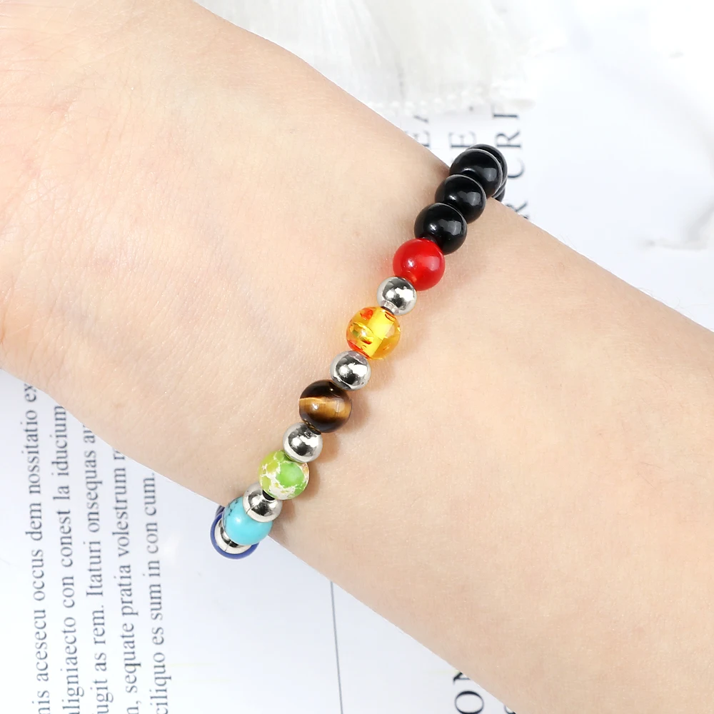 Чакра рейки 6 мм натуральная лава тигровый глаз браслет из бисера для женщин и