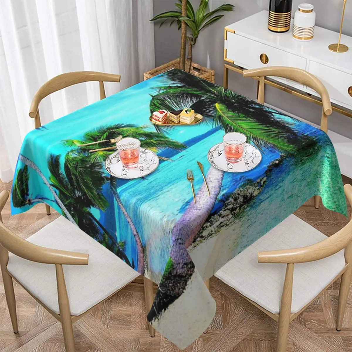 

Tropical Palms Trees Navy Blue Ocean Beach Tablecloth Table Cloth Decorative Table Cover for Dining Table Buffet Parties Camping