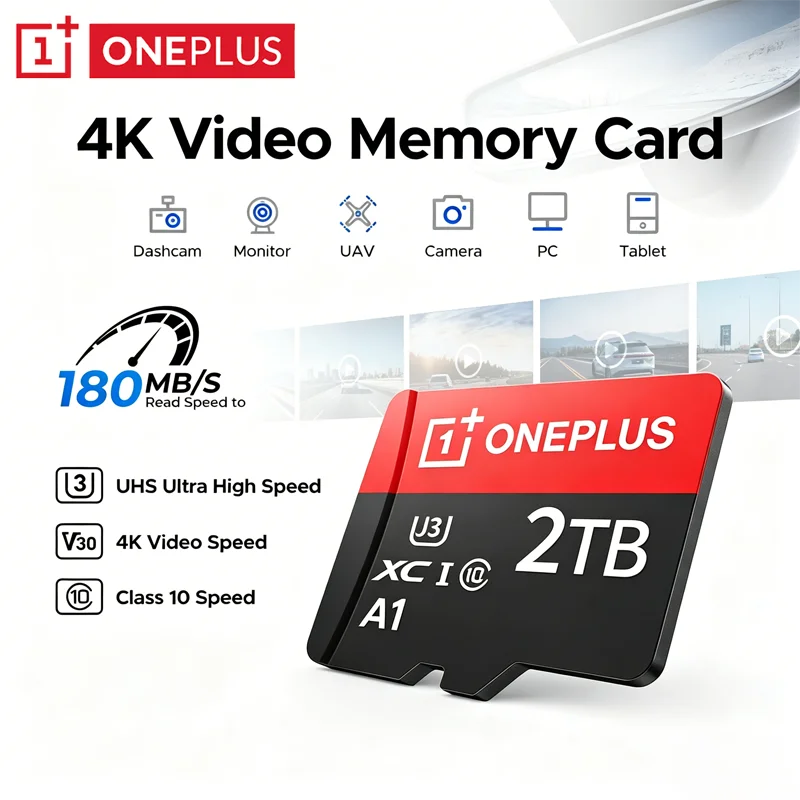 Фото Карта памяти OnePlus 2TB High-Speed V30 A2 SD 512GB 256GB 128GB 1TB Micro TF SD с адаптером для смартфонов/планшетов/ПК, универсальная №1