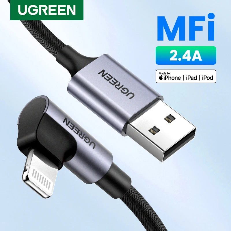 

Ugreen 90 degree MFI Lightning USB Cable For iPhone 14 pro 13 12 11 xs xr 8 7 6 Apple ipad pro phone Charger fast charging data
